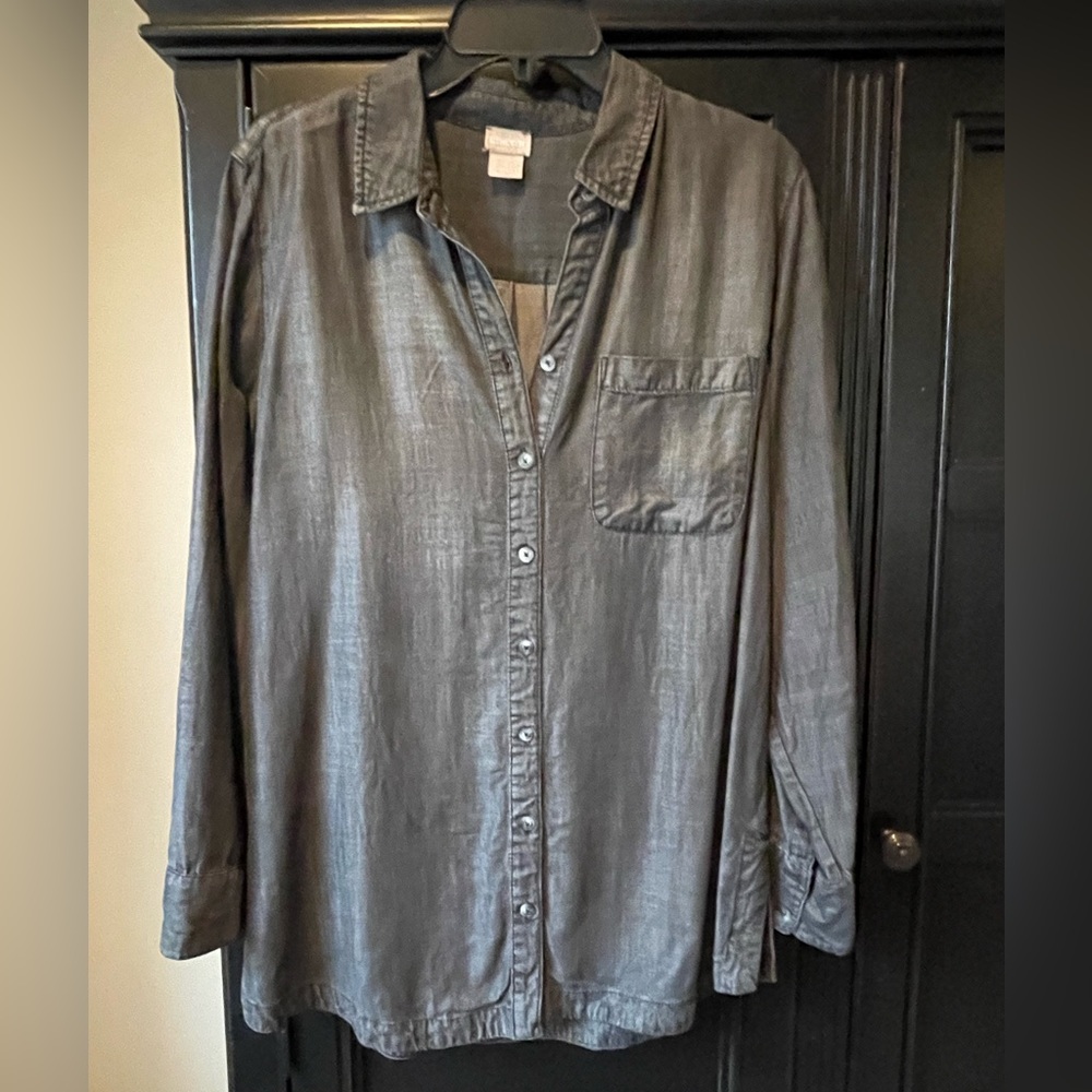 Chicos Softest Black Denim Tunic Shirt Sz 2